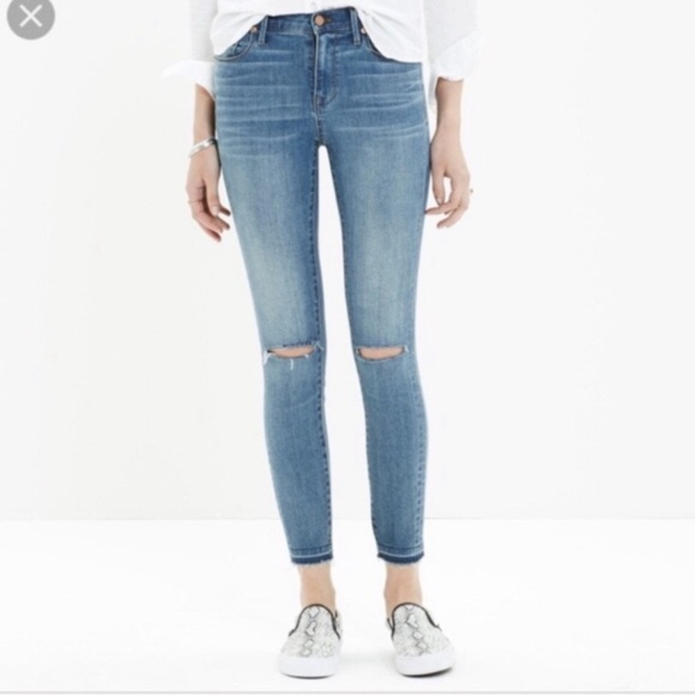 Madewell High Riser Skinny Ripped Knees Jeans